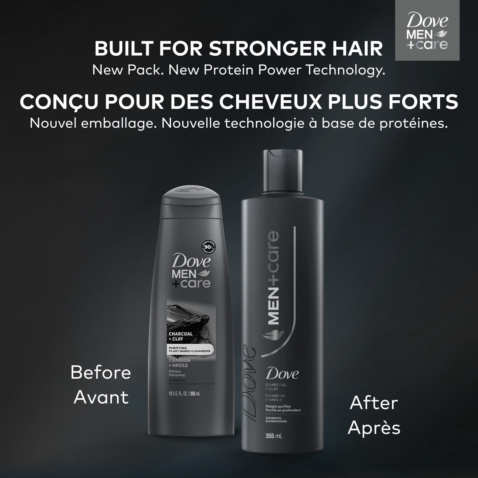 Dove Men+Care Shampooing Charbon + Argile Purifie en Profondeur, 355 ml
