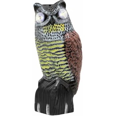 Owl Decoy | Plastic Owls to Scare Birds Away with Solar Powered LED Eyes | Owl Statue for Garden & Outdoors Bronze