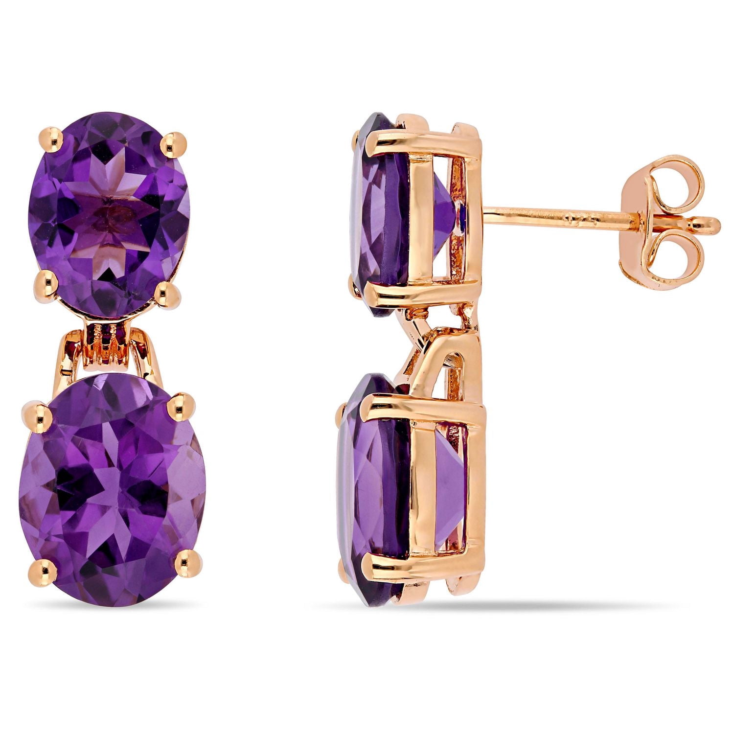 Boucles d'oreille Tangelo avec améthystes ovales 8-1/10 CT PBT en argent plaqué de rhodium rose