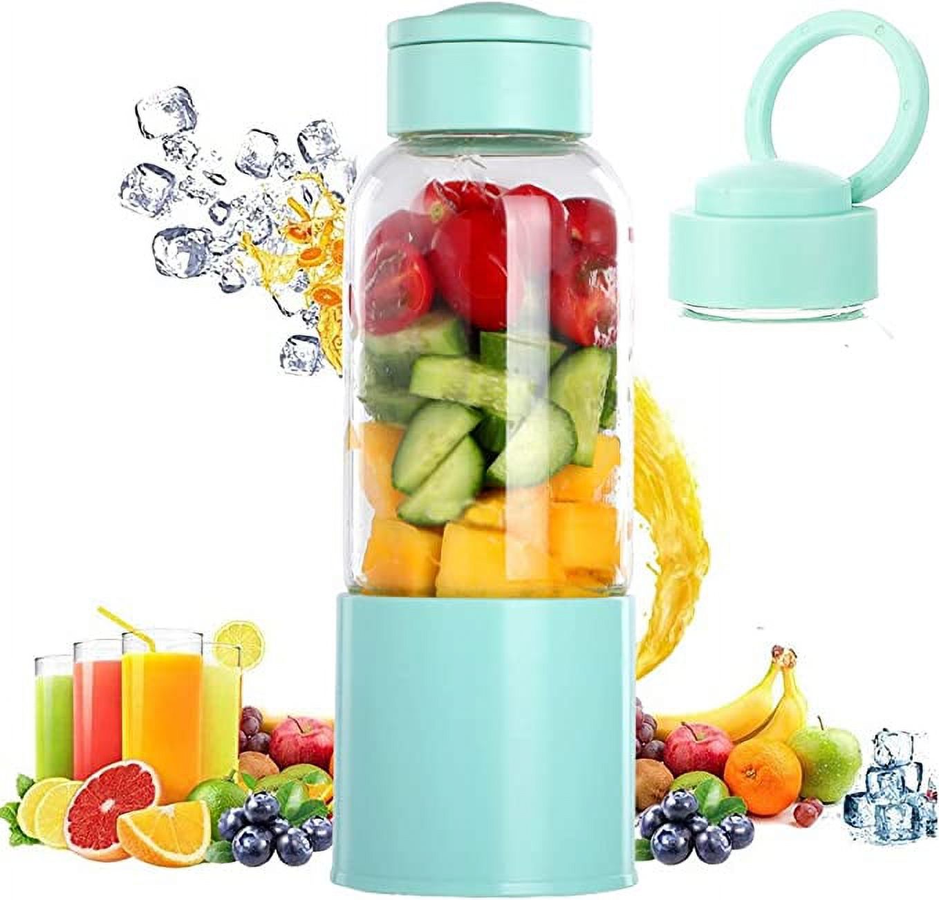 Jinsinto Portable Blender, Juicer cup with 450ml 6 Blades BPA Free for Sport and Travel, Mini Blender Blender for Smoothie and Milkshake,Christmas Gift for Family (Blue)