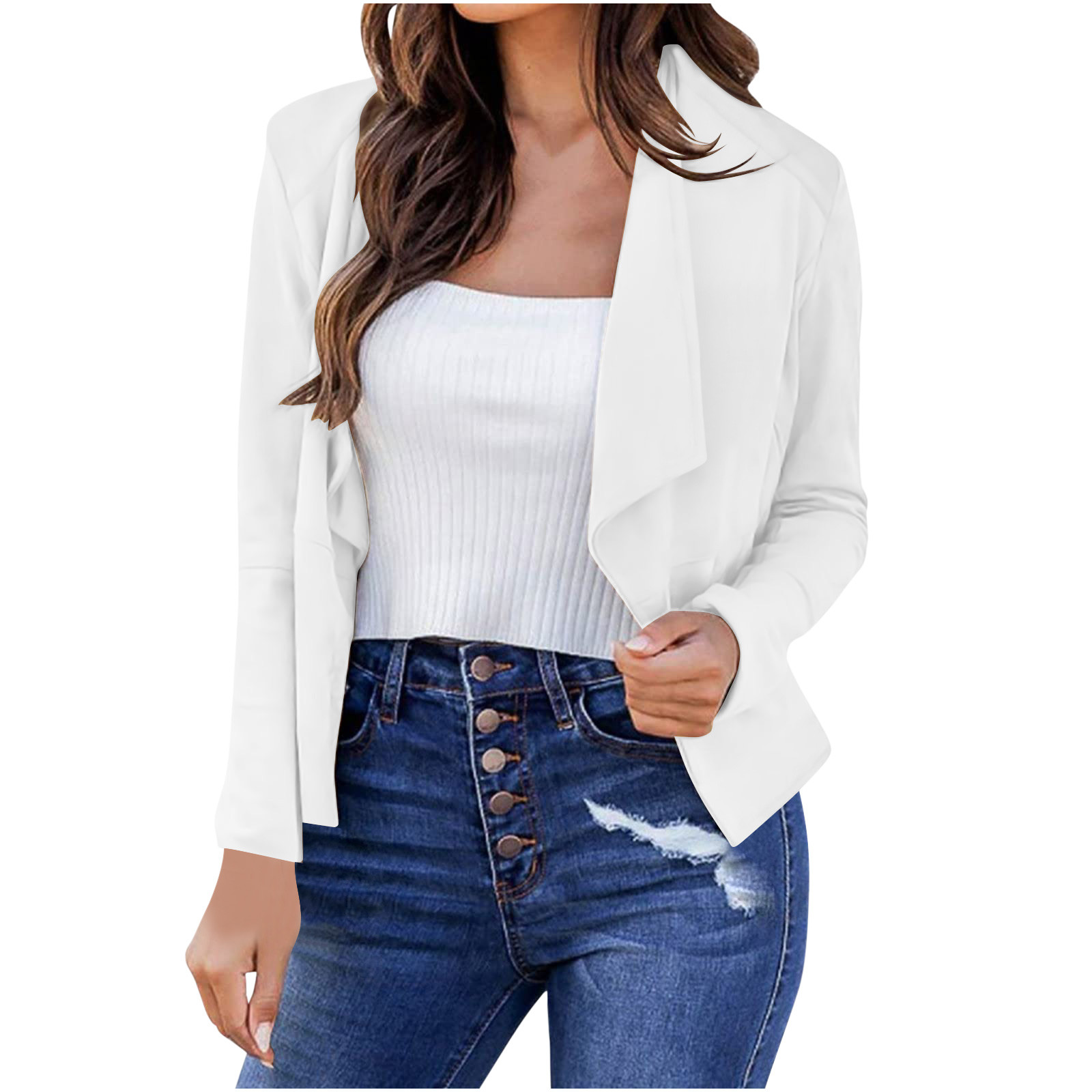 Timegard Lightweight Jacket Women Long Sleeve Cropped Blazer Casual Business Open Front Work Jackets