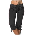 thumbnail image 1 of Capris Extensibles pour Femmes, Pantalon Évasé Court, Jambe Découpée, Capris en Polyester Grande Taille pour Femmes, Pantalons d'Été, Pantalons Capris pour Dames Style C-25 Noir 3TG, 1 of 7