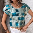 thumbnail image 4 of Liquidation d'Été! PEZHADA Femmes Tops, Sortie Tops for Femmes, Grande Taille Tops for Femmes, T-Shirt Ample à Manches Courtes Imprimé Col Rond Bleu P, 4 of 6