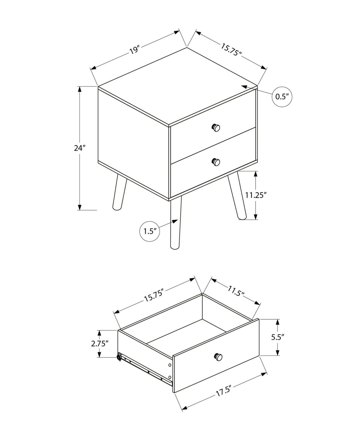 Monarch Specialties Table D'appoint, Chambre À Coucher, Bout, Salon, Table De Nuit, Table D'appoint, Tiroir De Rangement, Stratifié Blanc, Moderne, Contemporain