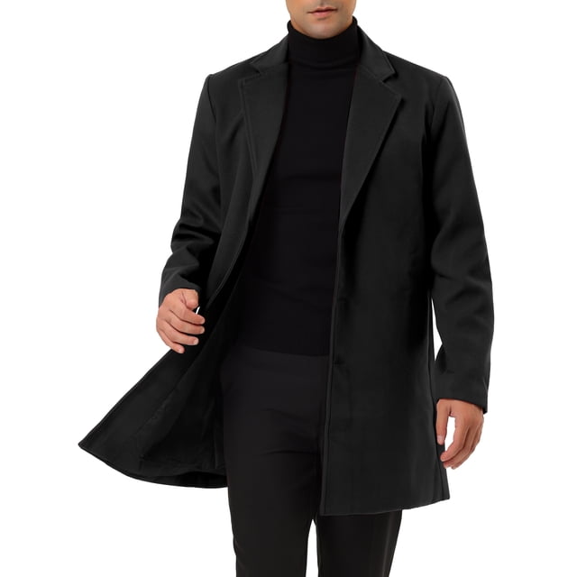 INSPIRE CHIC Men's Coat Notched Lapel Single Breasted Mid-Weight Long Sleeve Coat 2XL Black