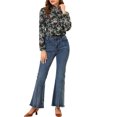 thumbnail image 2 of INSPIRE CHIC Women's Floral Button Up Ruffle Stand Collar Long Sleeve Shirt Blacks S, 2 of 5