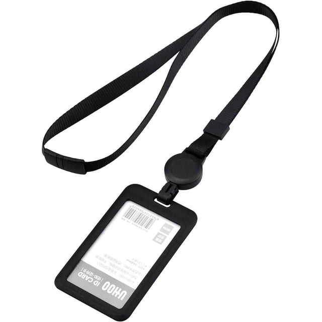 Lanière Robuste, Porte-Badge en Matériau PC Premium avec Enrouleur Rétractable pour Infirmières Médecins Employés (Noir)