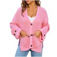 thumbnail image 2 of Pisexur Cardigan for Women Light Weight Cardigans Sun Protection CardiganWomen Striped Patchwork Casual Solid Color Pocket Cardigan Button Sweater Sweater Top Pink,S, 2 of 9