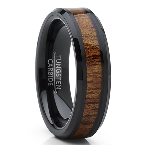 Mens Koa Wood Tungsten Wedding Band Ring Brown Black 6MM