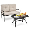thumbnail image 2 of Costway Ensemble de Mobilier de Terrasse 2 Pcs Banc d'Amour Table Chaise Coussinée Beige, 2 of 10