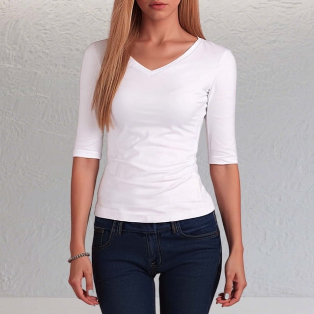 Casual Women's V Neck Short Sleeve T Shirt Comfortable Basic Top for Everyday Use in Spring and Fall