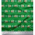 thumbnail image 1 of Soimoi Green Rayon Crepe Fabric Snowman & Snowflake Christmas Print Fabric by Yard 46 Inch Wide, 1 of 5