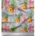 thumbnail image 1 of Soimoi Grey Modal Satin Fabric Lily & Pine Fruits Print Fabric by the Yard 42 Inch Wide, 1 of 3