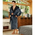 thumbnail image 4 of U2SKIIN Mens Fleece Robe with Hood, Mid Length Plush Shawl Collar Two Tone Bathrobe,(Dark Grey/Black,S-M), 4 of 4