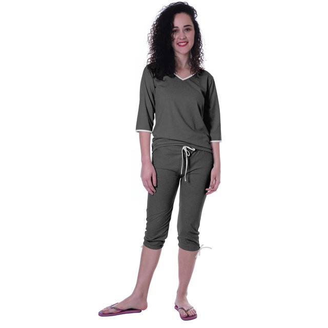 Moomaya Ensemble de Nuit Uni pour Femmes avec Capri en Coton, 2 Pcs de Chemises de Nuit