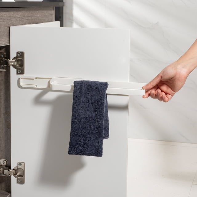 TIMIFIS Porte-Serviettes pour Salle de Bain Porte-Serviettes Multifonctionnel Support de Rangement Mobile et Rétractable Suspendu Stable Mural Porte-Pantoufles Porte-Serviettes