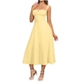 thumbnail image 1 of VEKDONE Women's Casual Split Drawstring Sundress With Straps Yellow L, 1 of 8