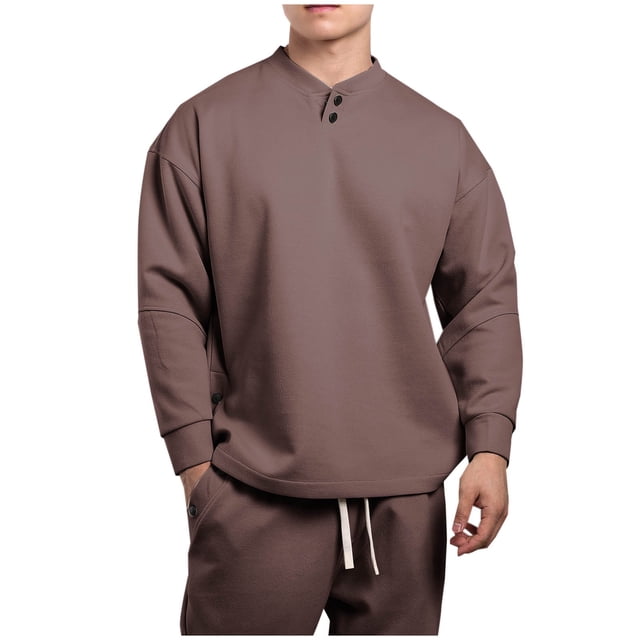 Birdeem Mens Fashion Casual Pullover Solid Color Long Sleeve Round-Neck Blouses