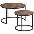 thumbnail image 1 of HOMCOM Round Coffee Table Set of 2 Nesting Tables with Metal Frame, Brown, 1 of 10