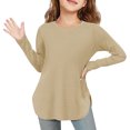 thumbnail image 2 of Plebaso Chemises à Manches Longues pour Filles Col Rond Hauts Décontractés Blouses Amples Unies pour Enfants Printemps Été, 2 of 7