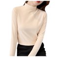 thumbnail image 1 of Baberdicy T-Shirts pour Femmes Femmes Ajusté Décontracté Uni Manches Longues Col Roulé Simulé Blouse Hauts Coupe Ajustée Extensible Couche T-Shirts Hauts pour Femmes Beige, 1 of 8