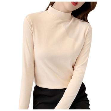 WTXUE Base Layers Long Sleeve, Mock Neck Women Slim Solid Mock Turtleneck Blouse Slim Stretchy Layer Tee Shirts Solid Casual Tops for Women