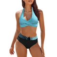 thumbnail image 2 of GZWYHT Bathing Suit for Women Tankini Swimsuits for Women Womens Swimsuits Two High Waisted Bathing Suits Color Block Wrap Front Bikini Sets Womens Swimsuits Women Beach Fashion Mint Green S, 2 of 5