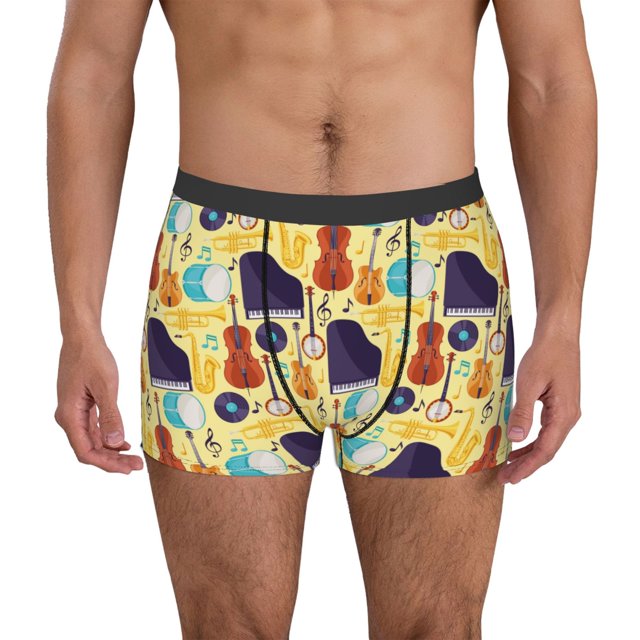 Balery Musical Instruments Pattern Men's Boxer Briefs, Soft and Breathable Cotton Underwear with nylon Waistband-Small