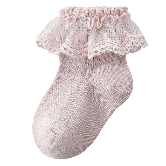 Zanarzt Toddler Ruffle Socks Baby Socks Spring and Fall Cotton Baby Socks Lace Stretch Boneless Girls Lace Lace Mid Calf Socks Light Pink,1-3 Years