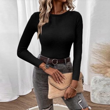 Qertyioot Hauts d'Hiver pour Femmes Mode Femmes Uni Manches Longues Chandail Col en V Décontracté