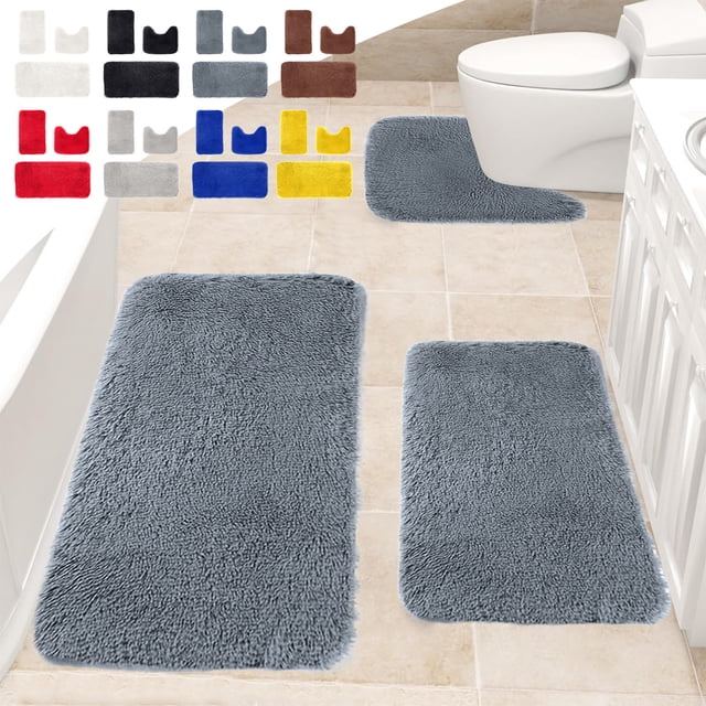 Suncoda 3 Pcs Bathroom Rugs, Thickened Soft Plush Bath Mat Set - Non Slip Odorless Absorbent Bath Matt, Rubber Back Shower Rug Toilet Mats Bath Mats for Bathroom Floor Toilet Door Mat Washable