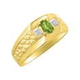 thumbnail image 4 of RYLOS Men's Rings 14K Yellow Gold Classic Nugget 6X4MM Oval Gemstone & Diamond Ring Peridot August Birthstone Rings Size 10, 4 of 7