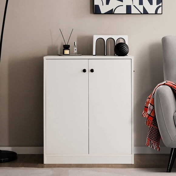 Giantex 2 Door Storage Base Cabinet, Freestanding Floor Cabinet, Kitchen Cupboard Storage Organizer, White
