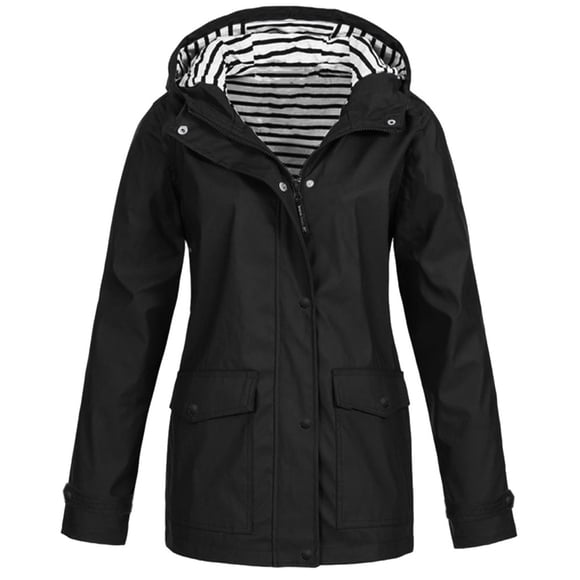 FAVIPT Warm Raincoat for Women Long Sleeve Plain Outdoor Jackets Full Zip Waterproof Sunprotect Raincoats with Hoodies 2025 Black,XXL