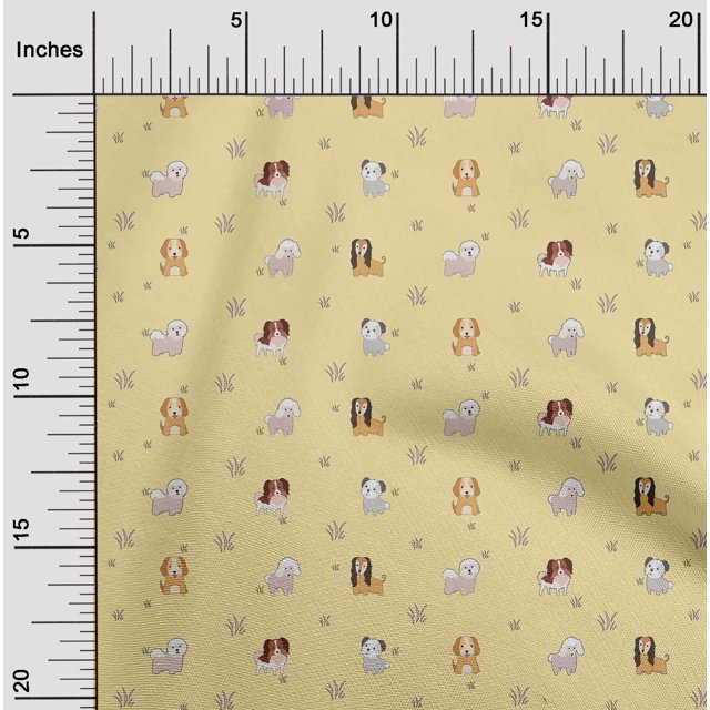 oneOone Tissu Polyester Lycra Imprimé Herbe & Chiots Chien au Mètre 56 Pouces de Large