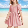 thumbnail image 2 of Robe Fillette Manches Bouffantes Robes d'Été Robe Trapèze Robe Smockée pour Filles Robe de Fête pour Filles, 2 of 5