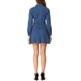 thumbnail image 3 of Robe en Denim pour Femme, Col Boutonné en V, Manches Longues, Coupe Trapèze, en Coton, Taille TG, Bleue, 3 of 7