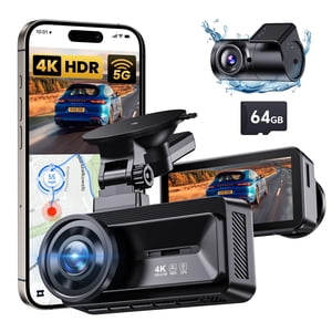 COOLCRAZY Dash Cam Arrière - 4K+1080P Plein HD Sans Dashcam 64GB Carte, avec 5G WiFi GPS, Caméra double Dash pour voitures avec 3" IPS Écran, vision nocturne