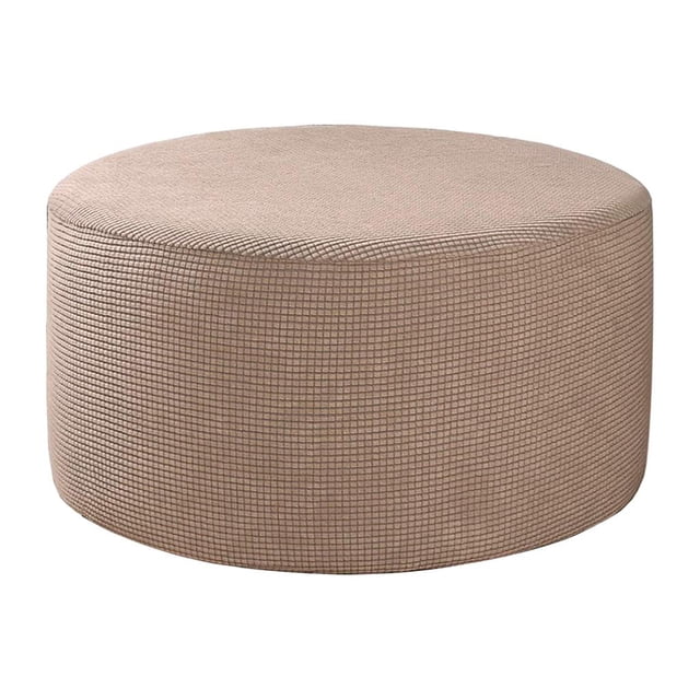 Housse Extensible pour Pouf Rond Slipcover, Housses Amovibles pour Repose-Pieds de Couleur Kaki. Fabriquée en Tissu jacquard Tricoté en polyester à Haute Extensibilité avec un Motif Texturé à Petits Carreaux. Conçue pour s'Adapter aux Poufs Ronds d'Un Diamètre de 19-21,65 Pouces et d'Une Hauteur de 16,93-17,72 Pouces. Comprend des Boucles Élastiques pour un Ajustement Sécuritaire et une protection Complète contre les Taches et l'Usure. Lavable à la Machine pour un Entretien Facile.