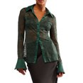 thumbnail image 1 of Gupgi Chemises en Dentelle pour Femmes Blouse en Maille Transparente Slim Manches Longues Col Rabattu, 1 of 8