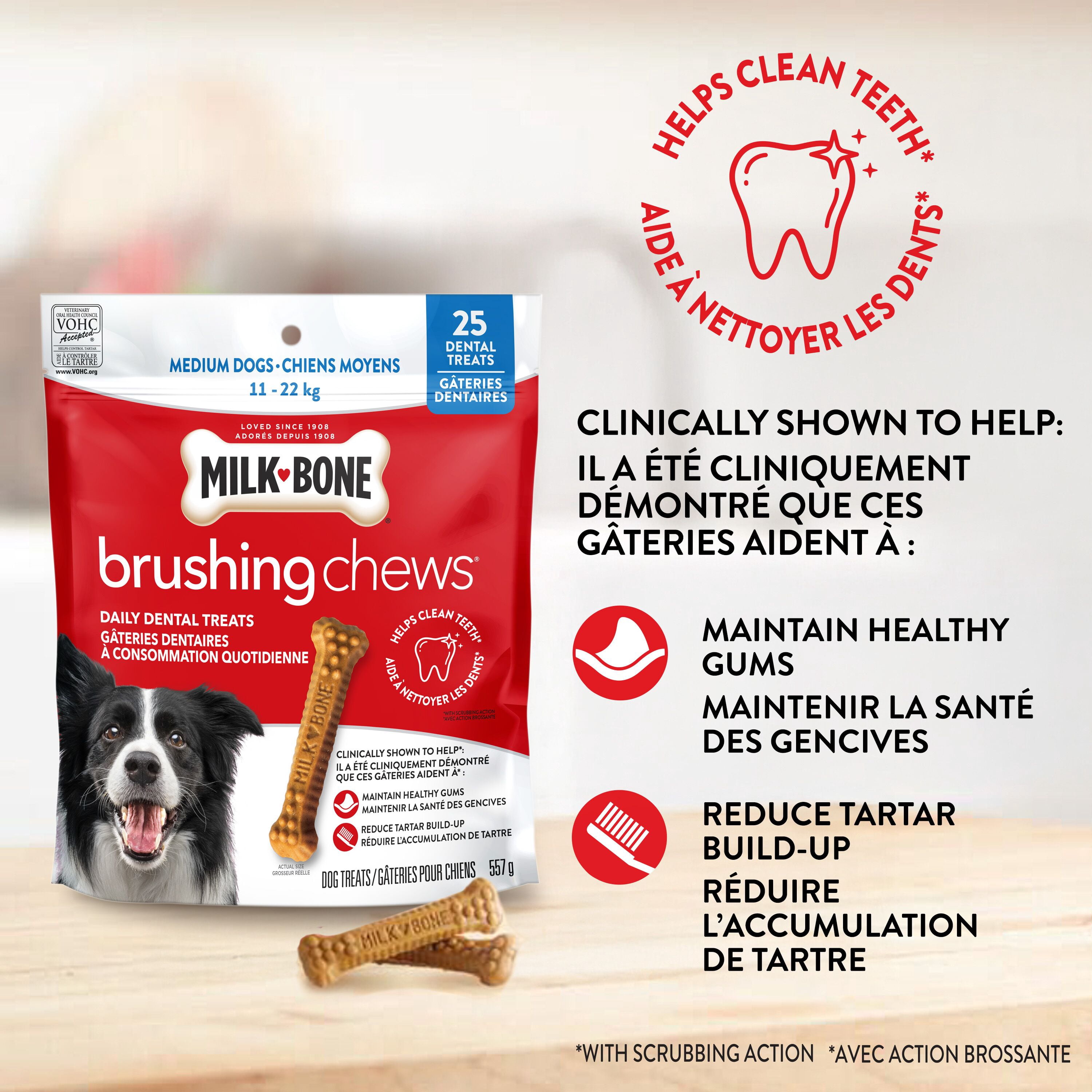 Milk-Bone Brushing Chews Gâteries Dentaires pour Chiens de Taille Moyenne