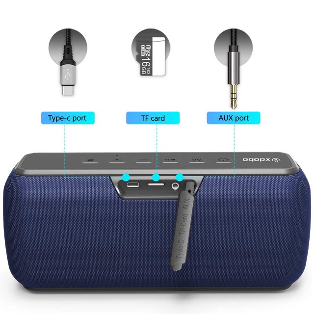 pitrice XDOBO Enceinte Bluetooth 5.0, Boîtier de Son Rechargeable Type-c, Étanche, 60W, Son Stéréo 3D, Noir Bleu