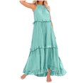 thumbnail image 2 of Plus Size Dresses Sleeveless Maxi Dress Casual Flowy Ruffle Elegant Solid Sundress Light Blue S, 2 of 5