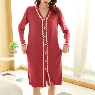 Tawop Robes D'éTé Pour Femmes Ladies Pajamas Long Home Bathrobe Solid Robe Cardigan Loungewear Nightgowns for Women Black L