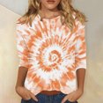 thumbnail image 1 of RXIRUCGD T-shirt Mode Imprimé Col Rond Manches 3/4 pour Femme, Orange, Taille: S, 1 of 5