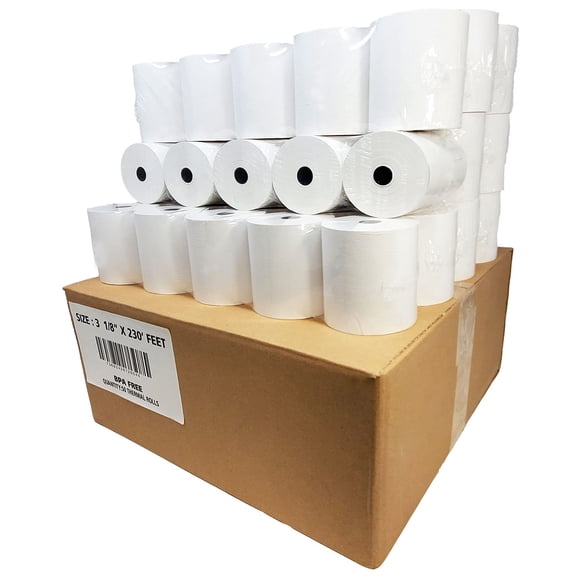 55GSM - Shrink Wrap 3 1/8 x230 Feet Clover Station Thermal Paper Rolls (1 CASE - 50 ROLLS) BPA Free M129C, M244a, M129 Star TSP100 TSP300 TSP400 Receipt Printer Paper Part 318230 - Nayelish