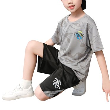 Kcodviy Summer New Children's Quick Kids Clothes Drying Sports Set Boys 7 Clothes Wicks Sweat Short Sleeved 12Mo Boy Clothes Shorts Two Piece Basketball New Baby Boy Gift Set Suit with Pocket