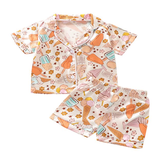 Ensembles de Pyjamas d'Été pour Tout-Petits Chemise à Manches Courtes à Boutons et Col Rabattu Shorts