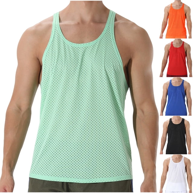 Yuyuzo Workout Tank Tops for Men Hollow out Racerback Sleeveless Shirts Breathable Running Gym Tees