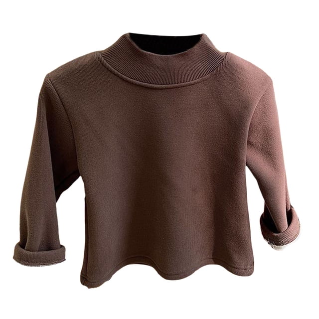 Boys Shirts Autumn Winter Warm Trutleneck Long Sleeve Solid Pullover Basic Top Coffee 6-7 Years
